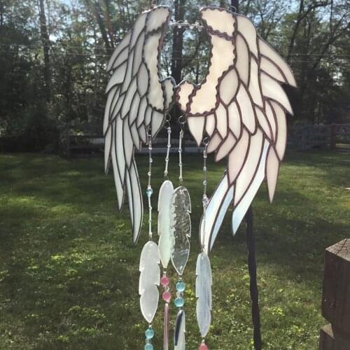 Little Angel Feathers Wind Chime Stained Glass Handmade Original And Exclusive Yard Garden Outdoor Living Decoration G3