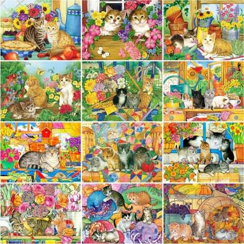 MomoArt 5D DIY Diamond Painting Animal Picture Of Rhinestone Diamond Embroidery Cat Cross Stitch Kits Mosaic Flower Home Decor
