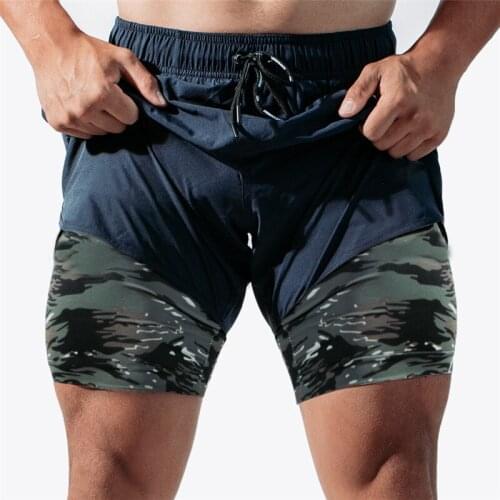 2021 New Mens Tight Shorts Sports Fashion Leisure Outdoor Zip Pocket Woven Double Camouflage Running Fitness Speed Dry Shorts