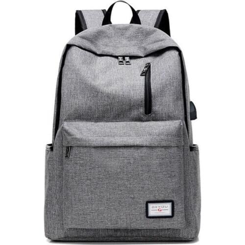 Mens Polyester Solid Big School Book Backpack Teenager Bag USB Charge Interface Canvas Backpack Men