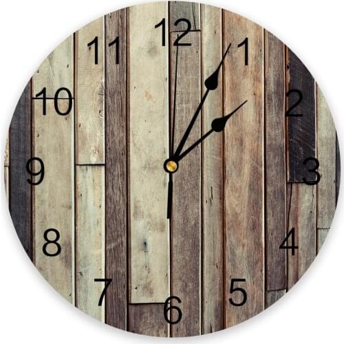 Wood Planks Retro Texture Round Wall Clock Modern Design Home Living Room Decoration Childrens Room Kitchen Table Clock