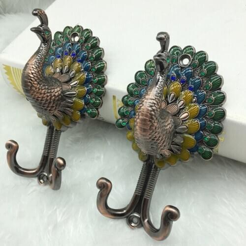 New 1Pair Peacock Alloy Curtain Hooks Anti-rust Pothook Wall Tieback Towel Hanger Coat Hat Hook Curtain Accessories Home Decor