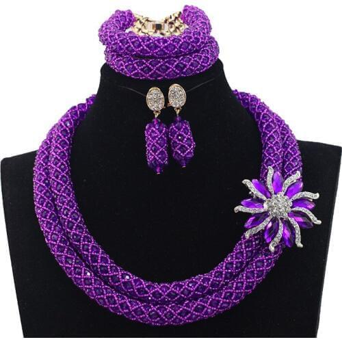 2016 New Purple Nigerian Crystal Beads Necklace African Wedding Party Jewelry Set African Lady Accessory Free Shipping ALJ805