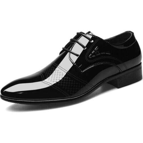 2020 New Men Faux Leather Buiness Shoes Classic Lace-up Dress Shoe Man Breathable Office Footwear Party Wedding Black Shoes