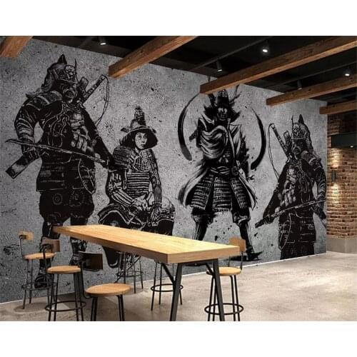 BEIBEHANG Custom wallpaper large high-end retro hand-painted Japanese Samurai cement wall Japanese restaurant mural wall