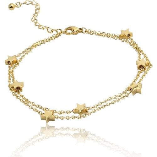 Highly Polished Beautiful Double Chain Star Bracelet High Quality Titanium Steel Jewelry Womens Best Gift Wholesale