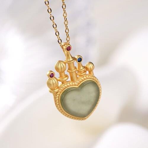 Natural Hetian Jade Heart Pendant Necklace 925 Silver Fashion Jewelry Chalcedony Amulet Gifts for Women