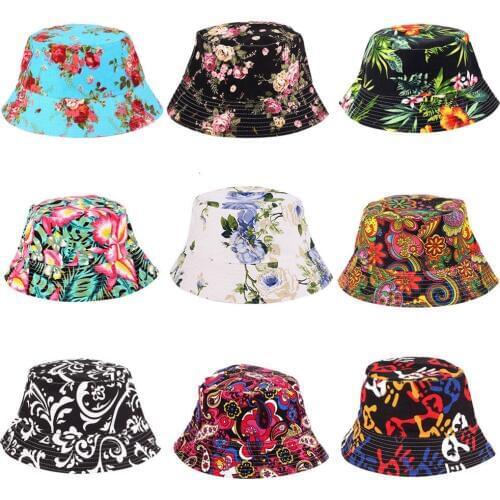 Fashion Cotton Flower Reversible Bucket Hat Outdoor Sports Fishing Cap Vacation Beach Floral Panama Wide Brim Fisherman Sun Hat