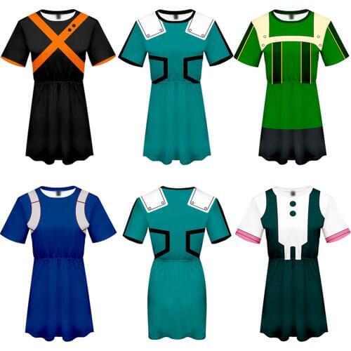 Boku no My Hero Academia Todoroki Shoto Ochaco Uraraka Midoriya Izuku Deku Asui Tsuyu Bakugou Katsuki Short Sleeve Dress Cosplay