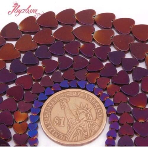 Heart Hematite Beads Flat Purple Hematite Stone Spacer Beads for Women Men DIY Accessories Necklace Bracelets Jewelry Making 15"