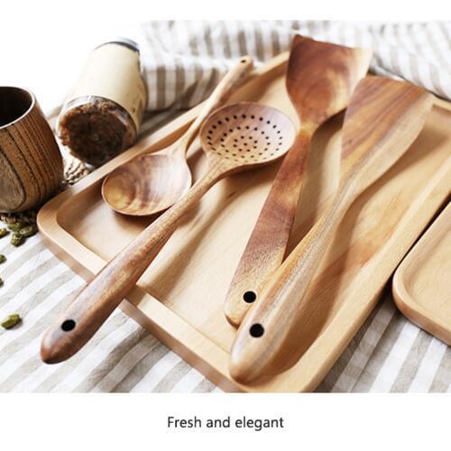 Natural Wood Tableware Spoon Ladle Turner Long Rice Colander Soup Thailand Teak
