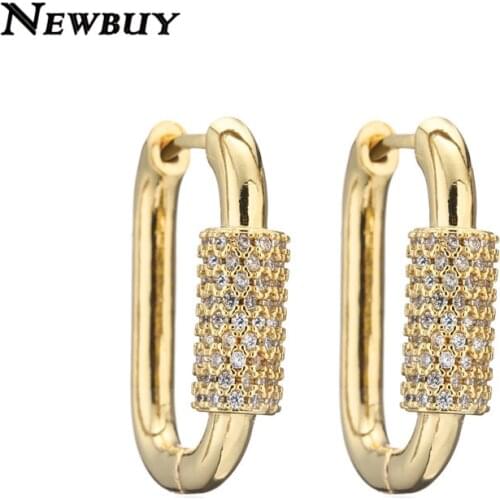 NEWBUY Unique Design Luxury Geometric Hoop Earrings For Women Girl Fashion Colourful CZ Women Wedding Jewelry Promise Gift