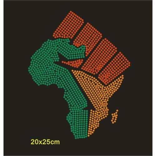 Rhinestone Iron On Transfers Flag Patch Go Africa Rhinestone Applique Customize T-Shirt Crystal Stickers Diamond Crafts SINUAN