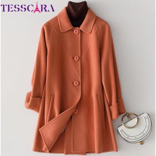 TESSCARA Women Autumn Winter Elegant Wool Blend Basic Jacket Coat Female High Quality Casual Cashmere Jackets Outerwear & Coats