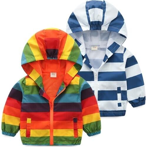 Boys Girls outerwear Summer thin section Jackets Children Hooded Zipper Windbreaker Coat Waterproof Rainbow colors Kids Clothes