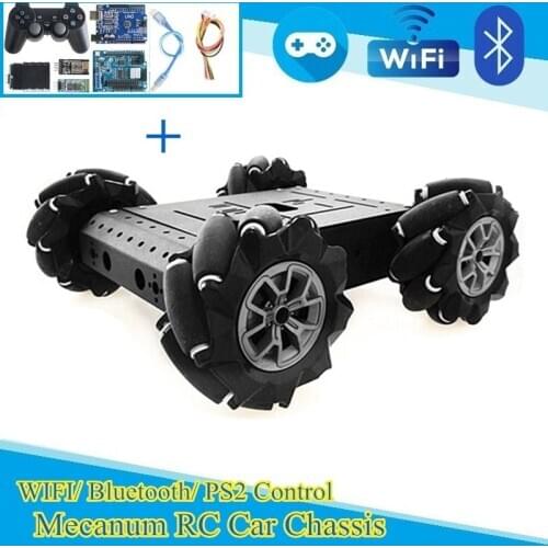 Ros Omnidirectional Wheel Mecanum Trolley Chassis RC 4WD AGV Smart Drift Robotic Design Kit With Metal Frame and 96mm Tire