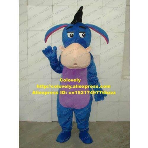Lively Blue Donkey Eeyore Mascot Costume Mascotte Burro Moke Equus Asinus Neddy With Black Hairs Big Mouth No.520 Free Shipping
