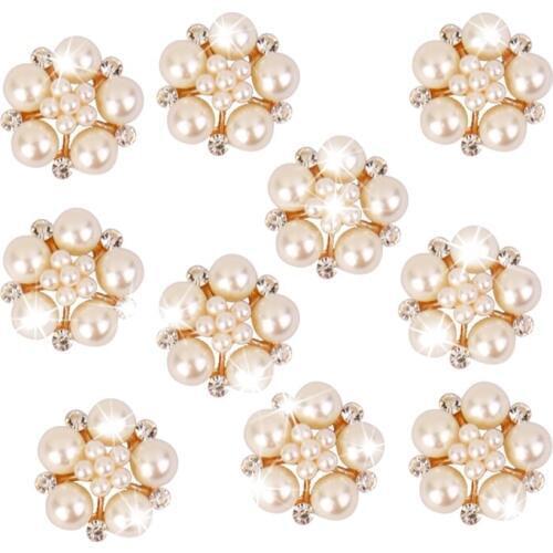 Yundfly 5PCS Flower Pearls Rhinestones Buttons Metal Wedding Invitations Decorate Button Trinket Hair Flower Center Accessories