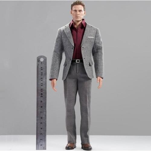 CEN-M12 1/6 Grey Suit Coat Pants Shirt Belt with Shoes Models for 12inch Action Figure Hobbygift DIY