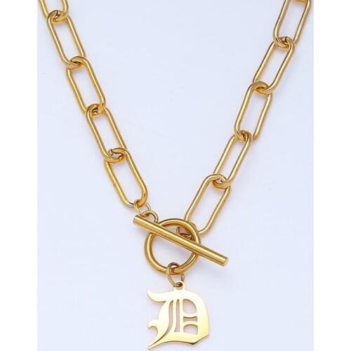 Gothic Initial Alphabet Letter Necklace Stainless Steel Toggle Necklace For Women Metal Alphabet Letter Choker Collier