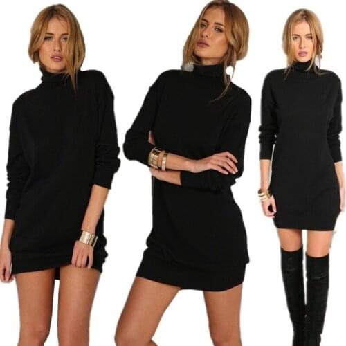 Women Autumn Dress Moda Mujer 2018 Casual Undercoat Thin Black Cotton Long Sleeve Solid Color Vestido Femme Autumn Short Dress