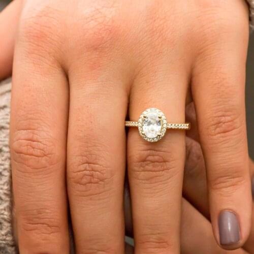 Oval Zircon Stone Gold Color Silver Lady Ring