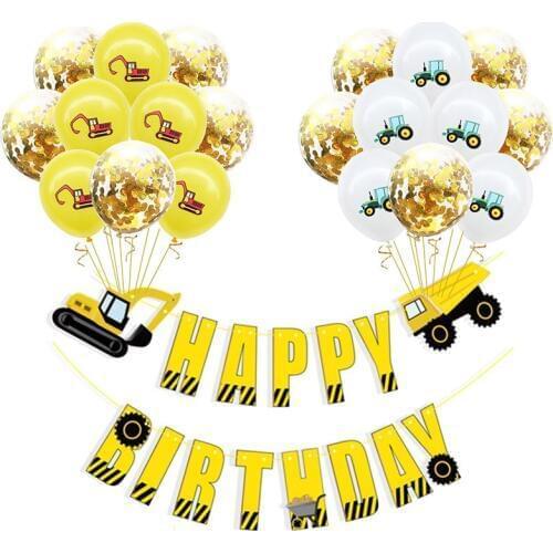 10Pcs 12inch Construction Site Excavator Theme Birthday Latex Balloons Confetti Balloon Engineering Party Decoration Globs