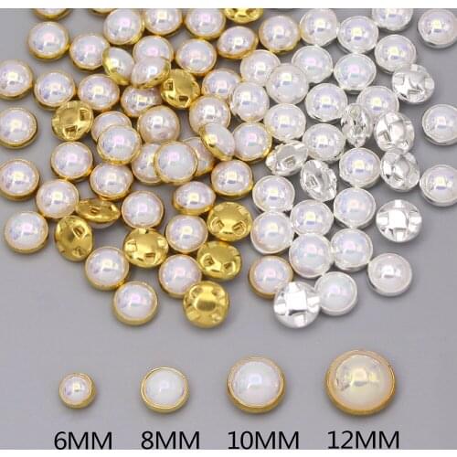 100Pcs AB Color Pearl Sew On Rhinestones Half Round Pearls With Gold/Sliver Claw Flatback Rhinestones For Clothes/Wedding Dress