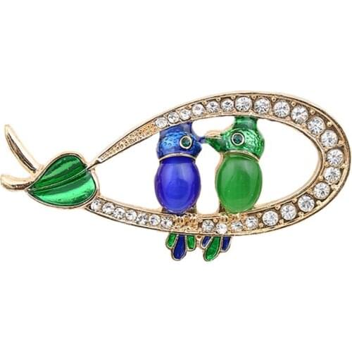 2021 Fashion Costume Jewelry Gold Plated Cute Enamel Pin Metal Heart Birds Brooch Broches Vintage Animal Brooches For Women