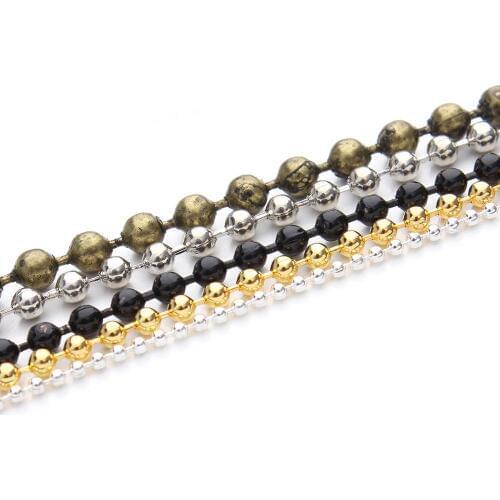 5m/lot 1.2 1.5 2mm Metal Ball Bead Chains Bulk Gold/Black/Silver Link Chains for Diy Necklaces Bracelets Jewelry Making Supplie