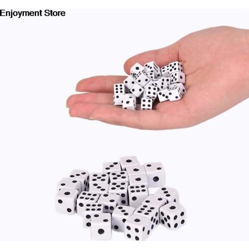Wholesale 50 Pieces Dices 8mm Plastic White Gaming Dice Standard Six Sided Decider Birthday Parties Board Game