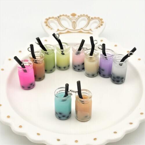 6pcs 10*29 Resin Pearl Milk Tea Bottle Charms For DIY Earrings Necklace Jewelry Accessories