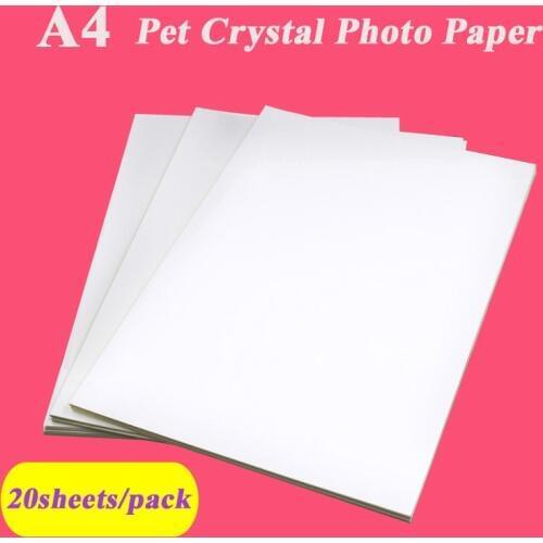 A4 PET crystal photo paper high glossy adhesive photo paper back glue sticker 20 sheets inkjet printing bus card certificate