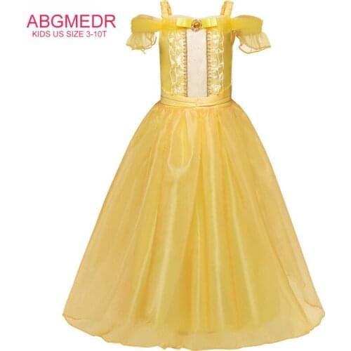 ABGMEDR Brand Cartoon Belle Dress Monsoon Girls Dresses Children Christmas Dress Kids Party Wear Clothes Girl Halloween Cosplay