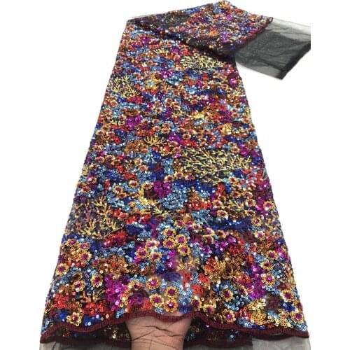 Noble Multicolor French Mesh Lace Sequins Flowers Lace Fabric For Evening Gowns,Dresses Making 2020 NEW 5 Yard Sewing Materials