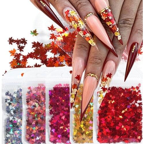 Shiny Leaf Shape Glitter Micro Flakes Acrylic Holographic Gold Sequins DIY 3D Nail Art Decorations Polish Manicure 10g
