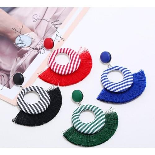 Bohemian ethnic round hollow stripes pendant earrings exquisite simple women Ornate Wire Tassel earrings jewelry