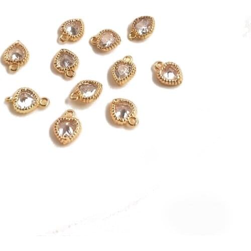 6PCS 14k Gold Plated Love Round Water Drop Shape Small zircon Pendant Bracelet for Jewelry Making Finding DIY Brass Accessories