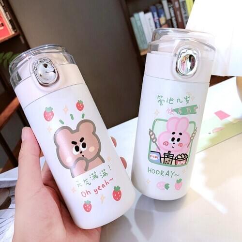300ML Cartoon Cute 3D Printing Creative Transparent Elastic Cover pea Cup Girl Heart Drinking Bottle Portable Travel Sports Cup