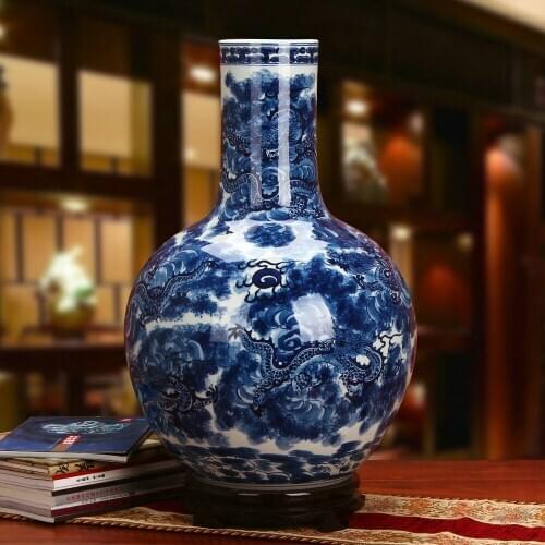Jingdezhen High-end Hand-painted Dragon Four Seas Celestial Vase Chinese Classical Home Furnishings Decoration Ceramics vase