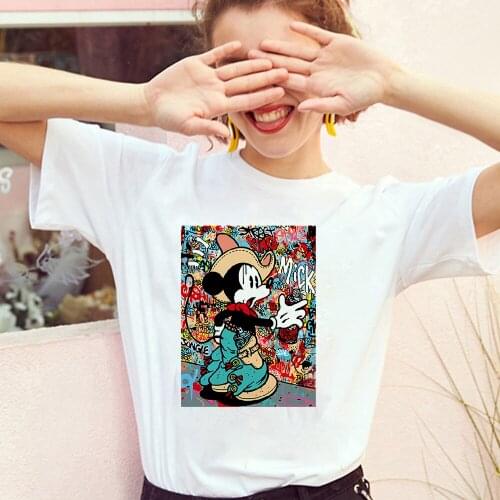 Disney Tshirt Cartoon Graffiti Mickey Mouse Tee Shirt Punk Short Sleeve Fashion Female Tee Tops Dropship Clothing