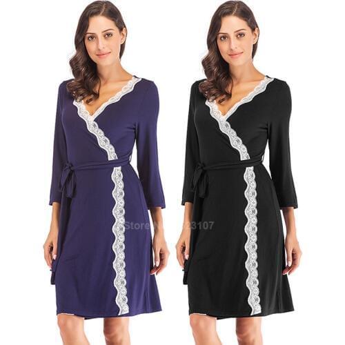 Bridesmaid Robe for Women Sexy Lace V-neck Sleepwear Loose Style Modal Cotton Soft Comfy Nightgown Lounge Kimono Robes