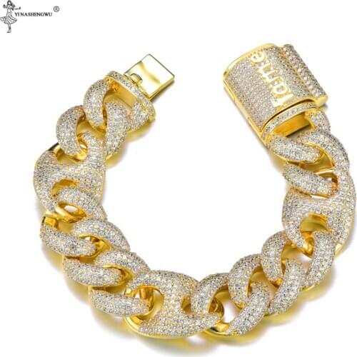 Hip Hop 18MM Bling AAA CZ Cubic Zirconia Iced Out Clasp Luxury Cuban Link Chain Bracelet Fashionable Men Rapper Jewelry For Gift