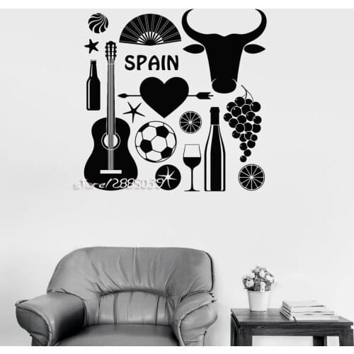 Spain Spanish Vinyl Wall Decals Flamenco Bullfighting Alcohol Europe Room Decor Wall Stickers DIY Self Adhesive Wallpaper SA858