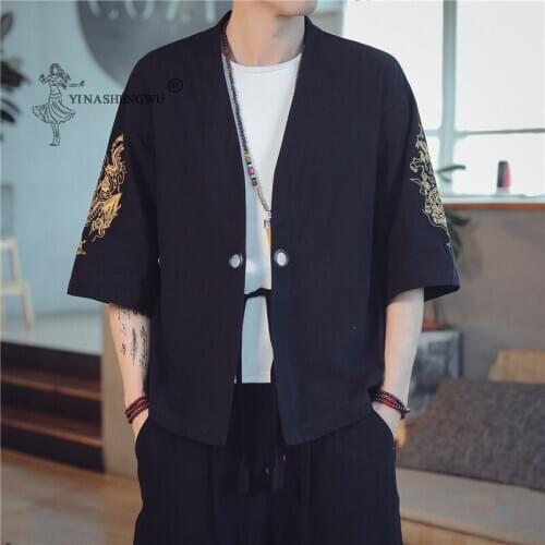 New Japanese Kimono Print Yukata Coat Samurai Crane Men Harajuku Style Japan Haori Cardigan Chinese Asian Traditional Costume