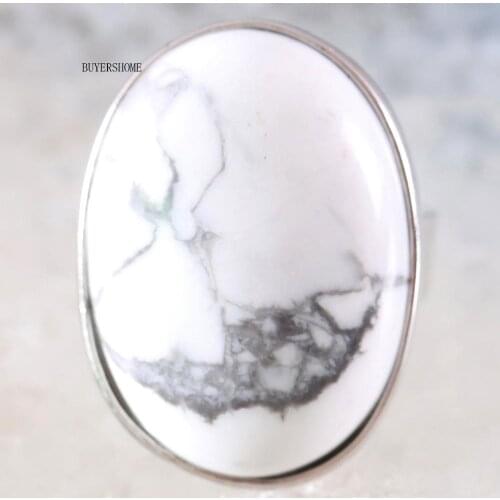 1Pcs Jewelry Gift Adjustable Ring For Women Men Natural Stone Oval Bead White Howlite Finger Ring Z104