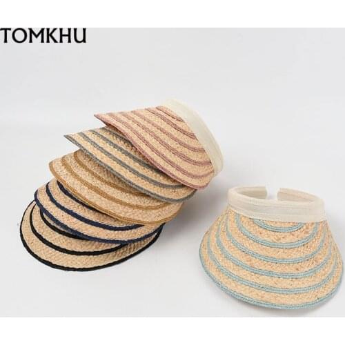 Summer Handmade Raffia Striped Sport Cycling Sun Visor Empty Top Beach Sun Cap Men Women Casual Hat Bonnet Enfant Chapeu Palha