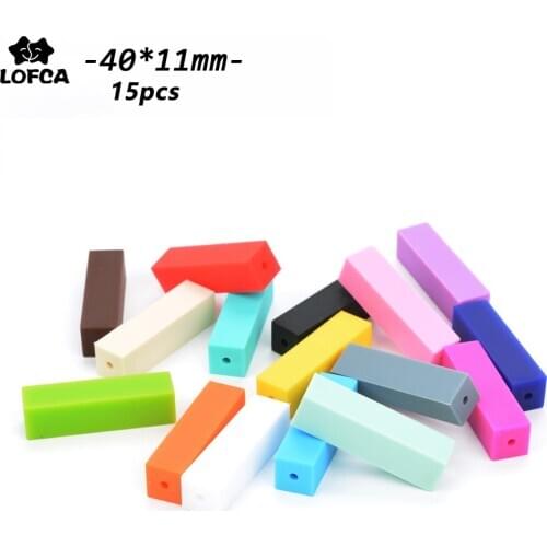 LOFCA 15pcs Teething Silicone Beads Cuboid Rectangle Baby Teether Toy Nursing Food Grade Loose DIY Soft Jewelry High Quality