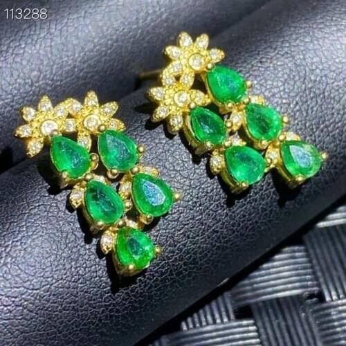Natural Emerald Earrings Sterling Silver 925 Gemstone Drop Earrings for Women Wedding Party Fine Jewelry Gift