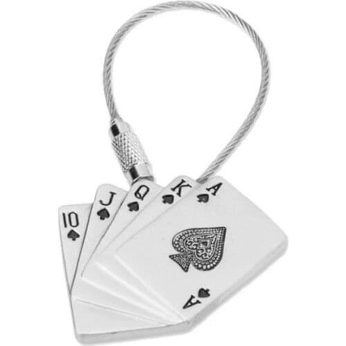 Poker keychain for men key ring steel wire key chain playing card keychain creative portachiavi chaveiro llaveros hombre
